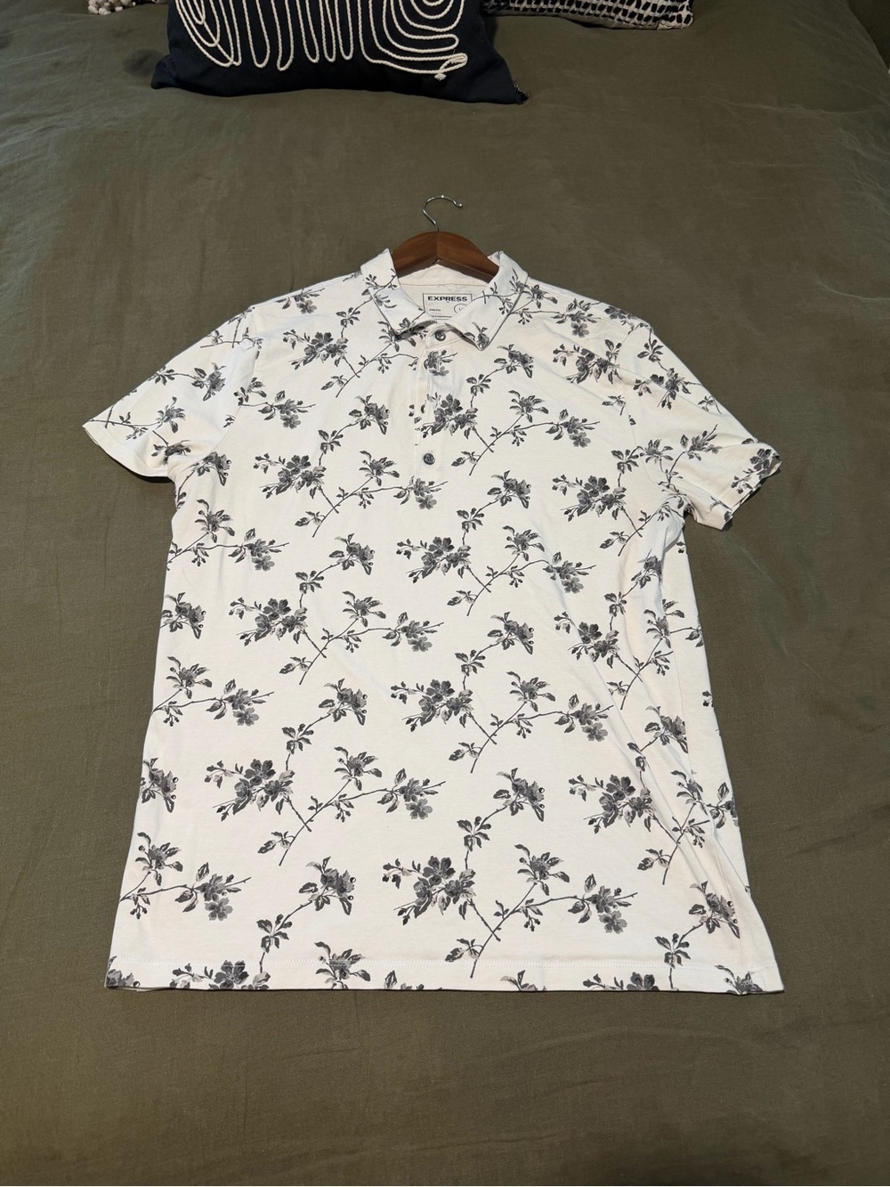 Express White Polo with Black Floral Print